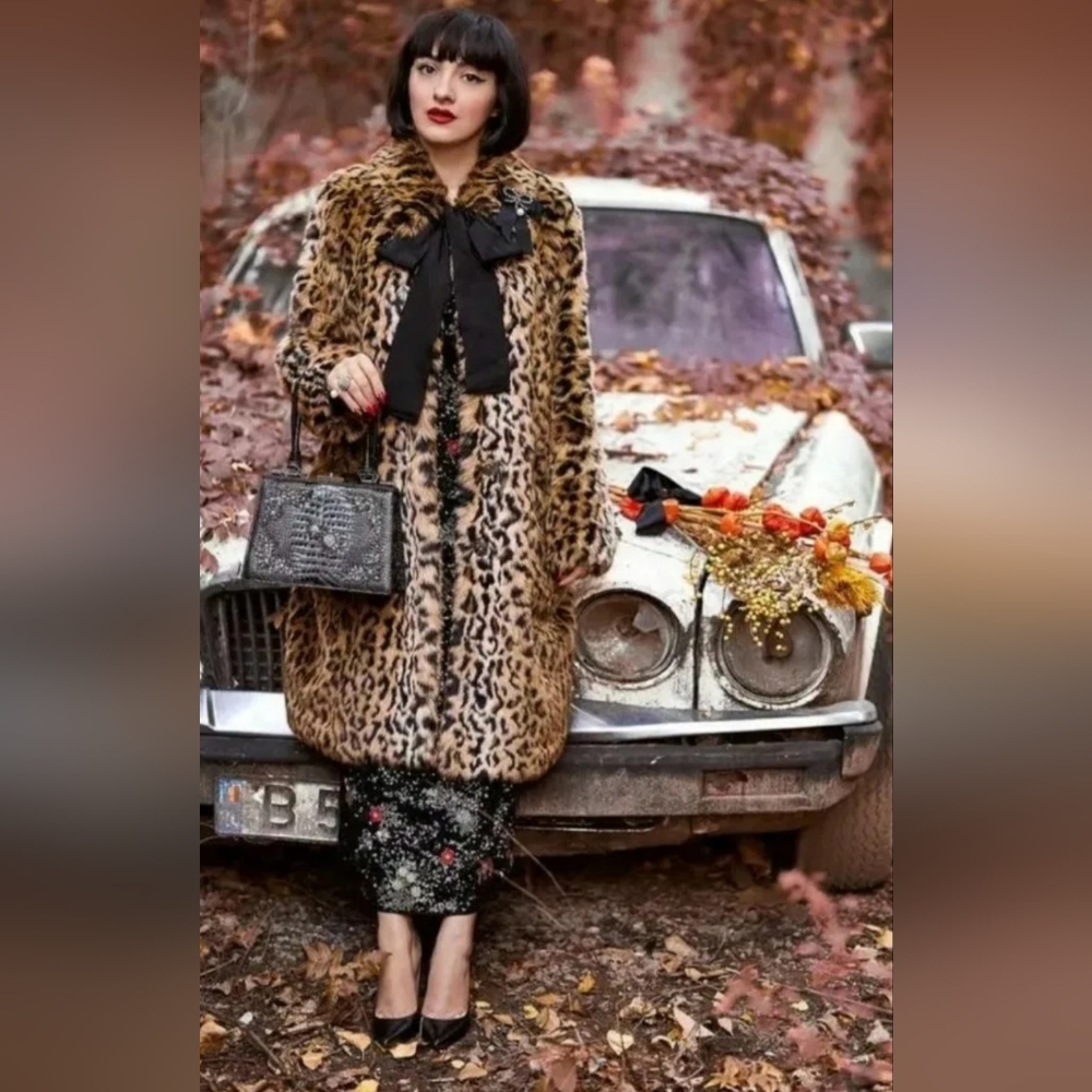 EUC ERDEMxH&M Leopard Print Faux Fur Coat